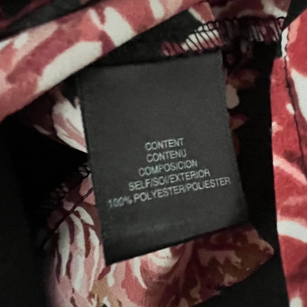 Leyden Floral-Print Faux Wrap Blouse Black/Pink/White Size XL EUC